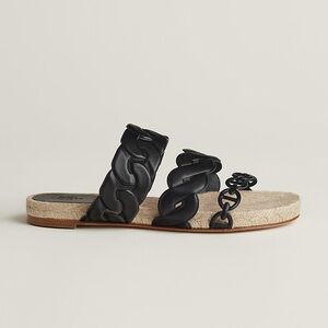 Hermes Black Espadrille Sandals 37